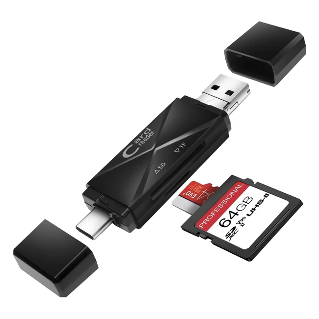 Lecteur de cartes 3 en 1 SD/Micro SD Type-C/USB-A et Micro USB 2.0 - Noir
