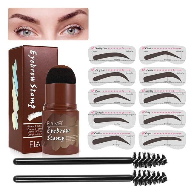 Kit Timbro Sopracciglia Waterproof con 10 Forme e 2 Pennelli - Sopracciglia Perfette in pochi Secondi