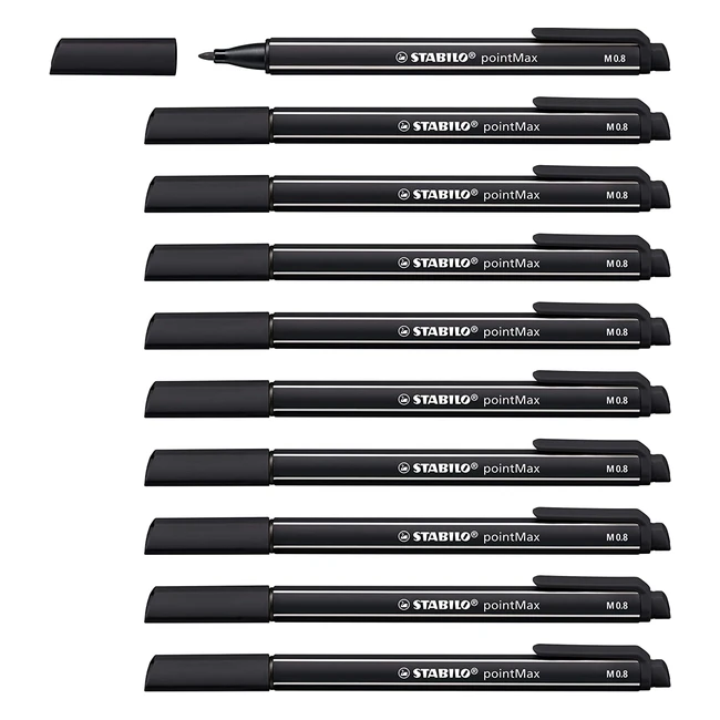 Stabilo PointMax Nylon Tip Writing Pen - Bold Crisp Lines - Box of 10 Black