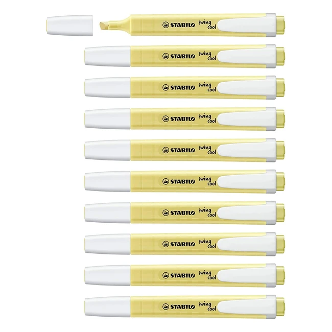 Stabilo Swing Cool Pastel Highlighters - Pack of 10 Milky Yellow - Anti-Dry Out 