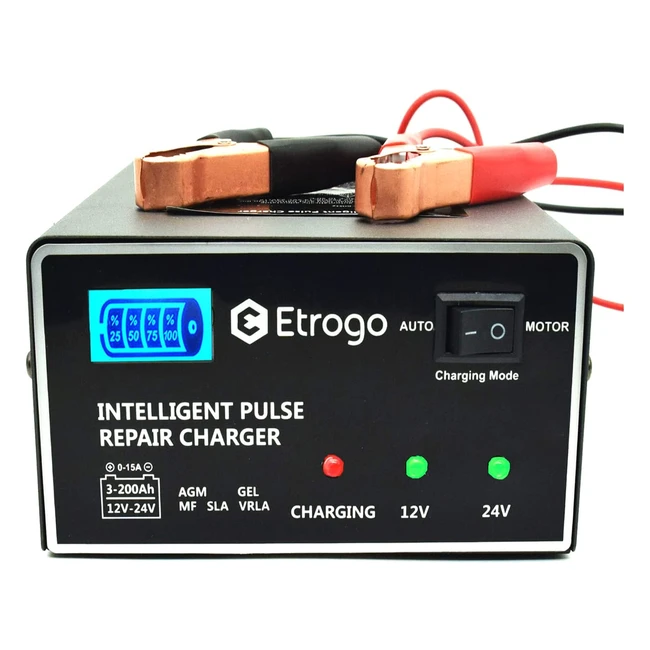 Chargeur de batterie voiture Etrogo 12V 24V 10A - Charge rapide avec LED et arrêt automatique