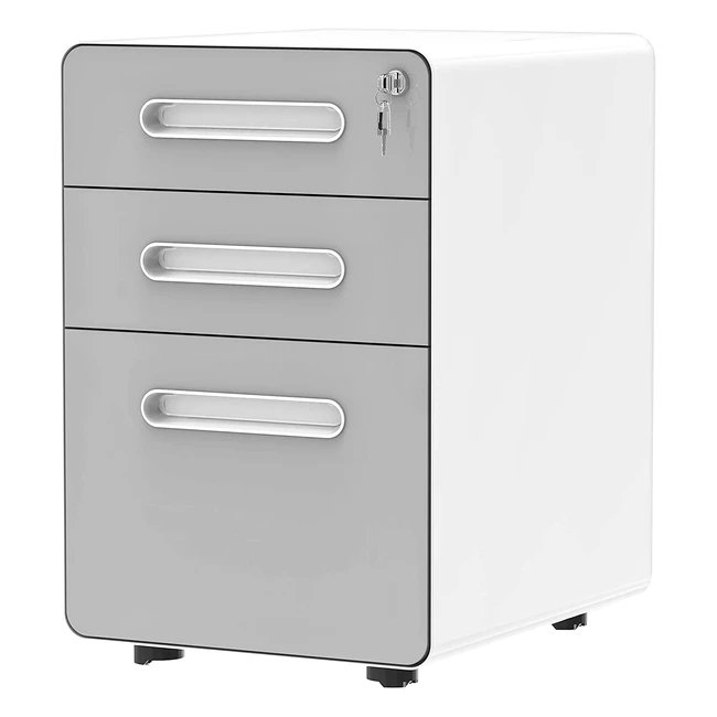 Cassettiera mobile Yitahome in metallo con serratura - Formati legali, lettera e A4 - Grigio/Bianco