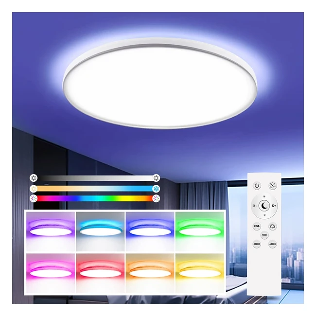 Plafonnier LED dimmable Zuukoo Light 24W - RGB 2000lm - IP44 étanche - pour salon, salle de bain, cuisine - classe énergétique F