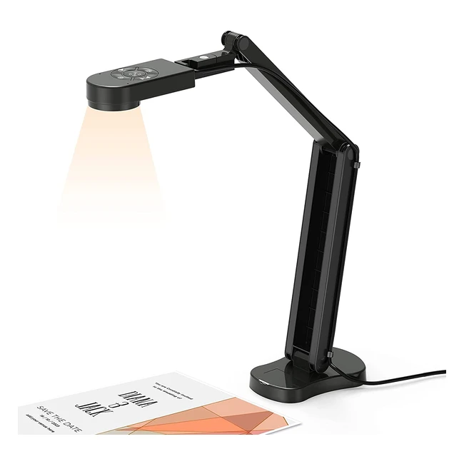 Kitchbai Visualiser 8MP Document Camera for Teaching - USB Webcam 4K with 3-Level LED Light - Foldable Design - Dual Microphones - Distance Learning