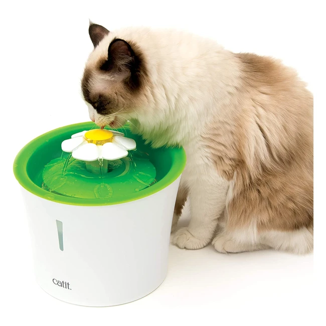 Catit 20 Flower Fountain für Katzen 3L - Weiß/Grün - Filter, Reinigung und Einstellbare Abgabestärken