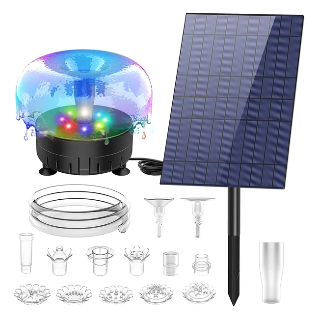 Aisitin LED Solar Fountain Pump 10W with Battery Backup  16 Nozzles - Suitable 