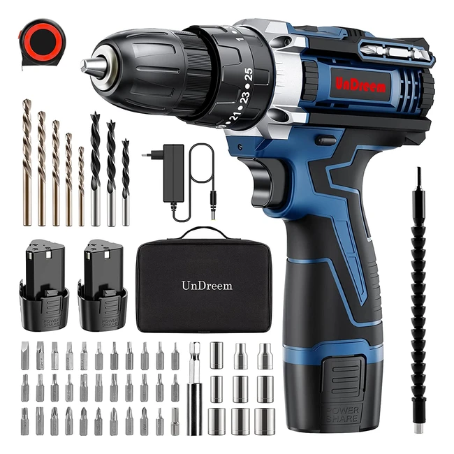 Perceuse Visseuse Sans Fil Undreeem - 2x 12V Batteries Lithium, 253 Niveaux de Couple, 52 Accessoires