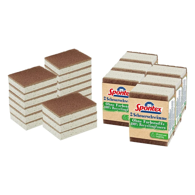 Spontex Reinigungsschwämme mit Scheuerfleece aus 100% recycelten Fasern, biologisch abbaubar, effizient und langlebig, 28er Pack (14 x 2 Pack)