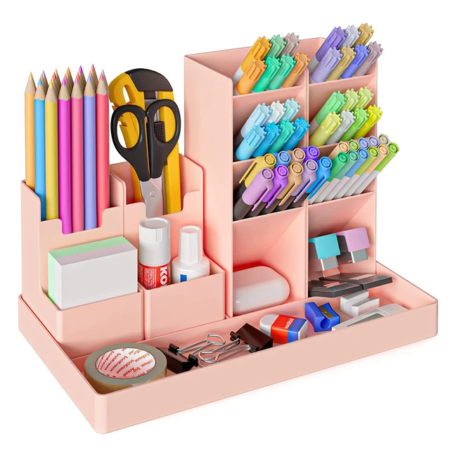 Organizador de escritorio rosa con 5 piezas de plástico multifuncional para niñas en hogar, oficina y escuela