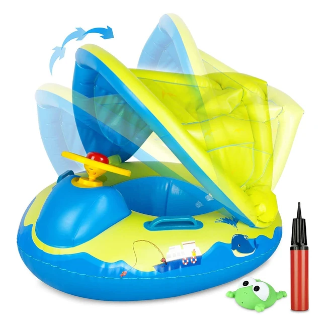 Salvagente Neonato Piscina con Parasole Regolabile - Giocattoli Galleggianti per Bambini da 12-48 Mesi