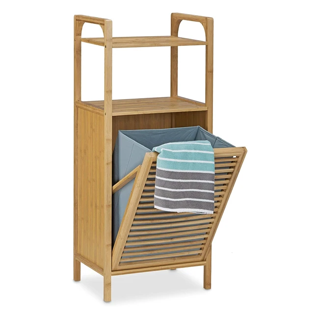 Serviteur de douche bambou Relaxdays 10020311 - Rangement salle de bain 2 en 1 avec panier à linge et étagères