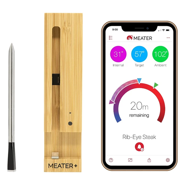 Meater Wireless Smart Thermometer für perfekte Kochergebnisse - Silber/Schwarz (50m)