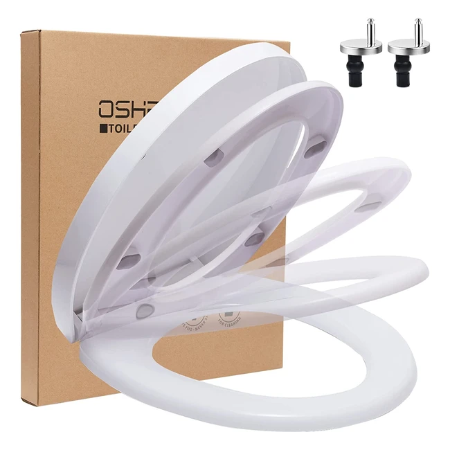 Soft Close Toilet Seat with Quick Release and Adjustable Hinges - No More Slamming - Antibacterial Material - Easy Installation - White