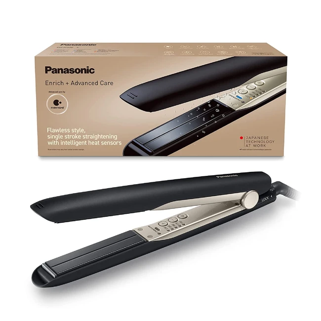 Panasonic EHHS0E Haarglätter mit Nanoe-Technologie, 3D-Keramikplatten und intelligentem Temperaturausgleich - Schwarz/Champagner