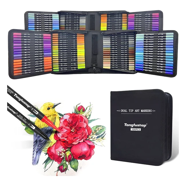 Pennarelli a doppia punta Tongfushop - 100 colori professionali per acquerello, disegno e calligrafia