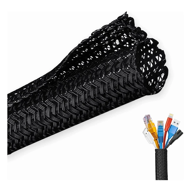 Josnown Cable Tidy Sleeve - 3m Management Tube for PCTV, 12-20mm Diameter, Self-Adhesive Protector, Home & Office Organizer - Black
