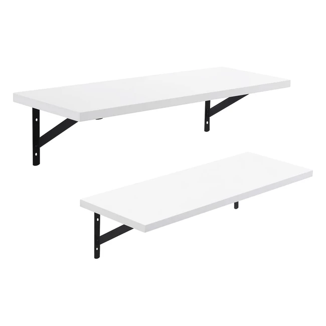 Songmics Floating Shelves Set of 2 - White Wooden Shelves (60x21x14cm) with High Gloss Finish - Max Load Capacity 15kg - LWS02WB