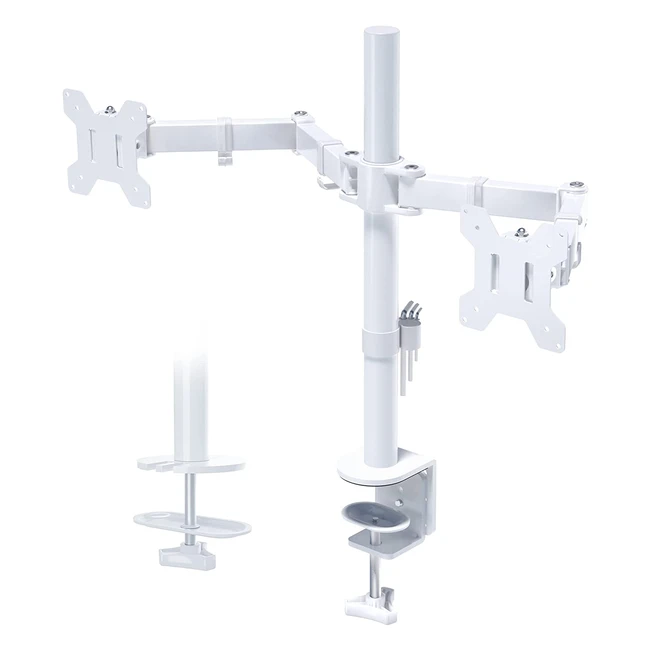 Bontec Monitorhalterung für 2 Monitore 13-27 Zoll, Tischhalterung höhenverstellbar, neigbar und schwenkbar, 10 kg Tragkraft pro Arm, VESA 75 x 75 / 100 x 100, weiß
