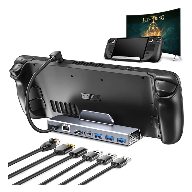 Docking Station iVoler 6en1 Aluminio Steam Deck Dock USB-C Hub con HDMI 2.0 4K@60Hz, Ethernet 1000M, Triple USB 3.0 y Puerto de Carga USB-C - Diseñado para Steam Deck