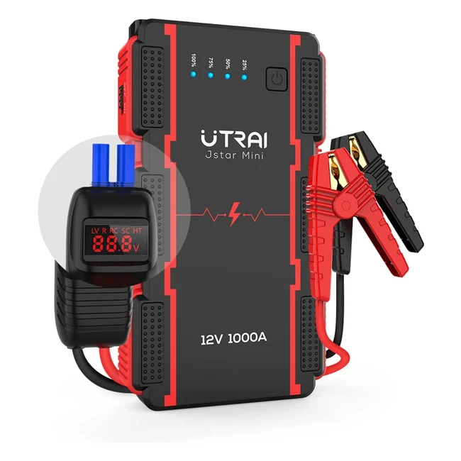 Arrancador de Emergencia Portátil Utrai 1000A para Motores hasta 60L Gasolina y 45L Diesel con SmartClip y Power Bank