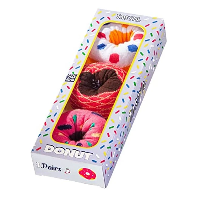 Tastiq Donuts Socken - 3 Paar Pack für Damen und Herren in Geschenkverpackung (Größe 36-41)