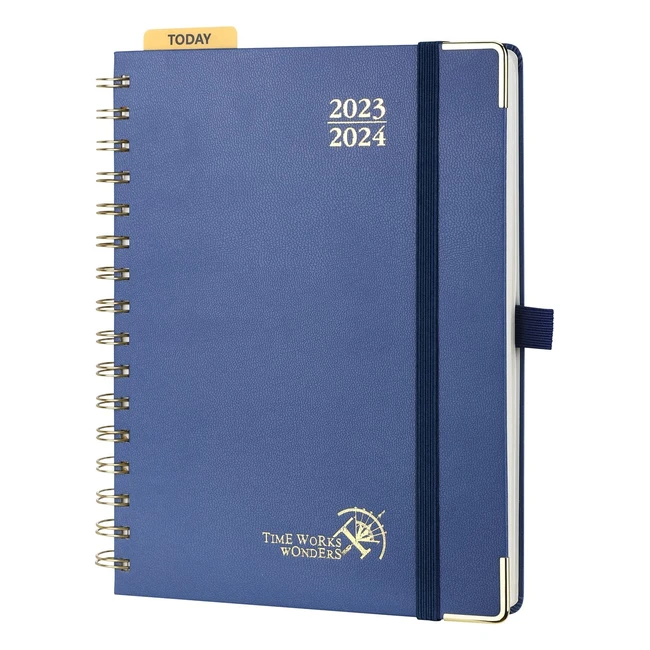 Premium Poprun Kalender 2023/2024 - Wochenplaner 21 x 165 cm - 17 Monate - Ringbuch - Hartcover - FSC-zertifiziertes Papier - Marineblau
