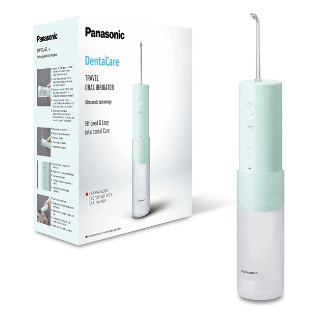 Panasonic EW-DJ4B Reise Munddusche mit Ultraschall-Technologie, 150 ml Wassertank, schnell aufladbar in 1 Stunde, Mintgrün/Weiß
