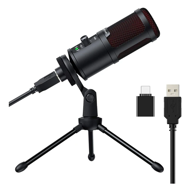 Micrófono USB de cardioide para PC - 192 kHz/24 bits - Ideal para grabación de estudio, gaming, podcasts y transmisión en streaming