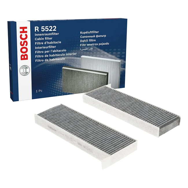 Filtro de habitáculo Bosch R5522 con carbón activo - Protección contra polen, gases nocivos y vaho