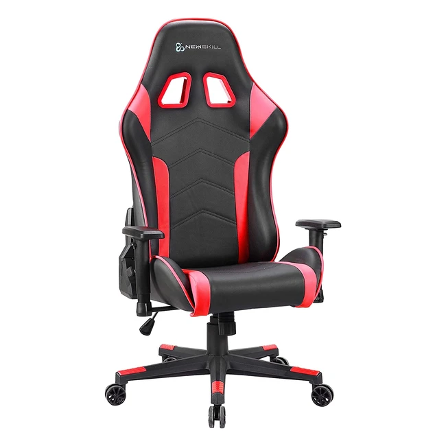 Silla Gaming Profesional Newskill Kitsune - Ergonómica, Ajustable en Altura y Reposabrazos 2D, Reclinable 180°, Polipiel Roja