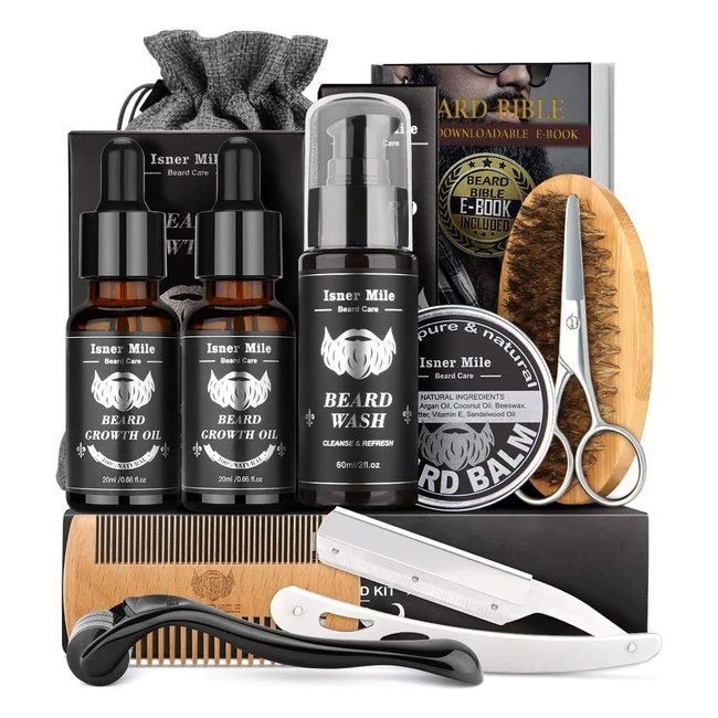 Beard Care Set für Männer - Bartwachstum, Pflege, Trimmen mit Conditioner, Öl, Balsam, Wachs, Bürste, Kamm, Schere - Bestes Geschenk