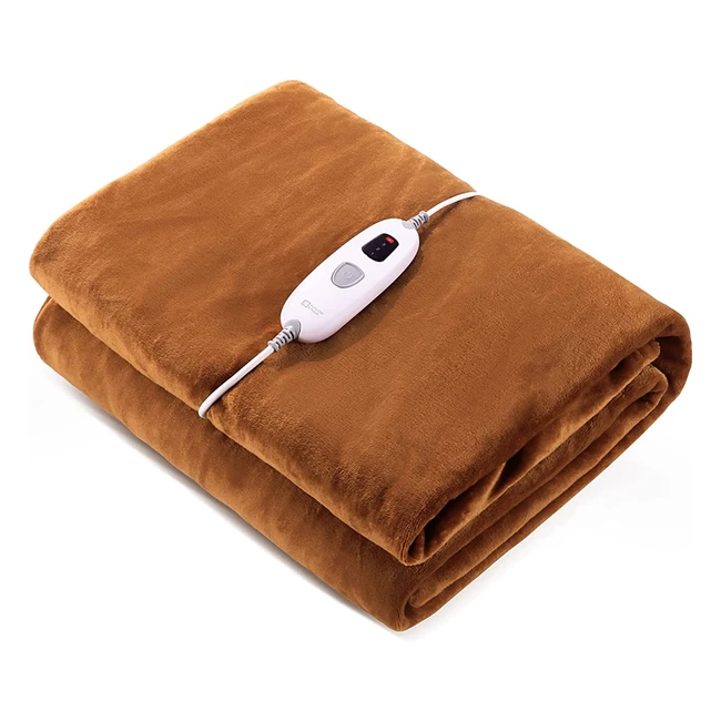 Couverture Chauffante Électrique 180x130cm, 4 Niveaux de Chauffage, Arrêt Automatique, Protection Contre la Surchauffe, Chauffage Rapide - Marron