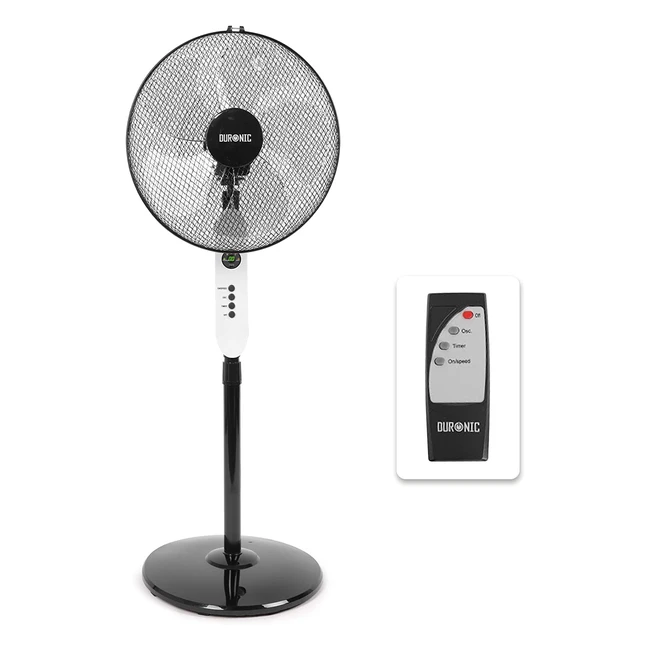 Duronic FN65 Pedestal Fan - Oscillating/Rotating, 3 Speeds, Remote Control, 16 Inch, Timer Function, 60W, Low/Medium/High Cooling for Home/Office