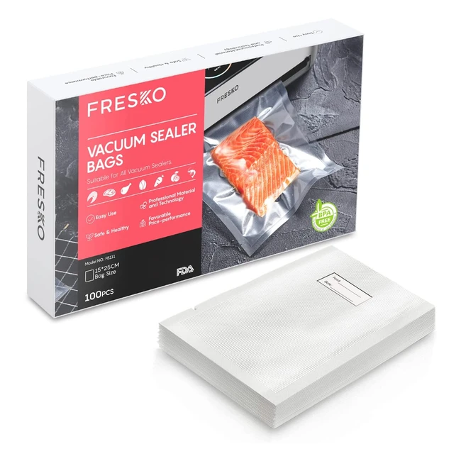 Fresko Vacuum Sealer Bags - Sous Vide Ready, BPA Free, 15x25cm (100pcs)