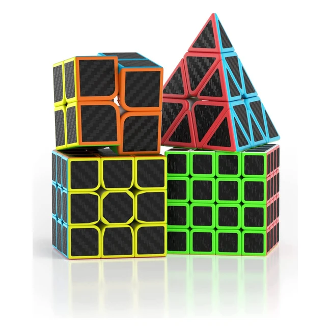 Set Cubi di Velocità Roxenda 2x2 3x3 4x4 Piramide - Giocattoli Educativi per Bambini - Confezione da 4 - Fibra di Carbonio