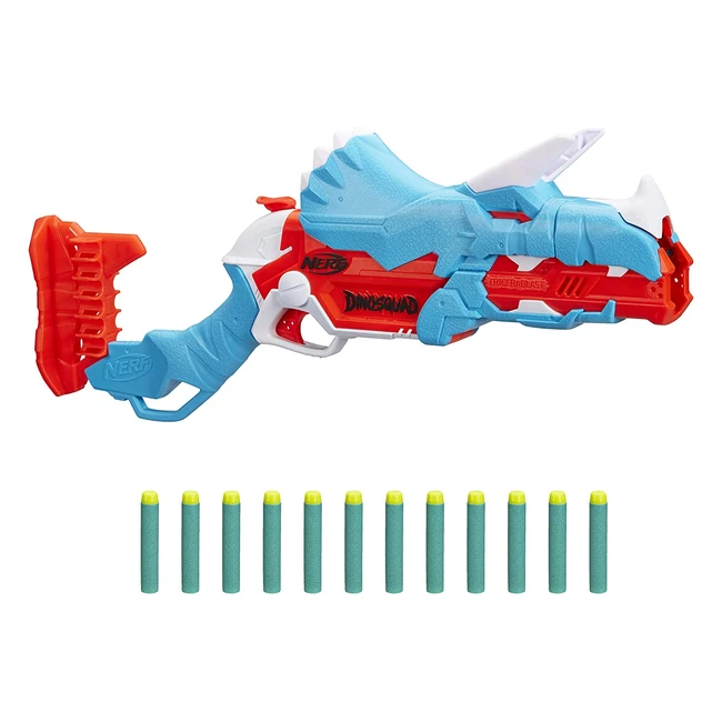 Nerf Dinosquad Tricerablast Blaster - 3 Dart Bar, 12 Darts, Triceratops Design