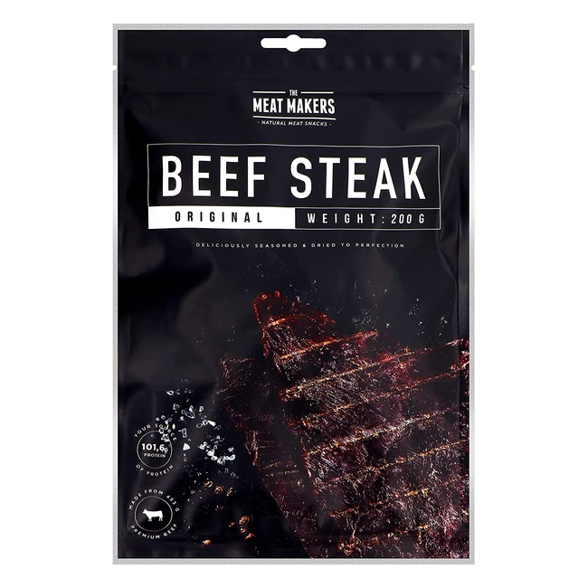 Snack proteico The Meat Makers Beef Jerky Steak 200g - Carne secca di manzo keto