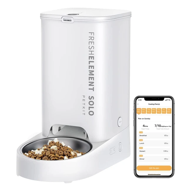 Petkit Automatic Cat Feeder - App Control, 3L Capacity, Stainless Steel Bowl, Anti-Clog, Battery Operated