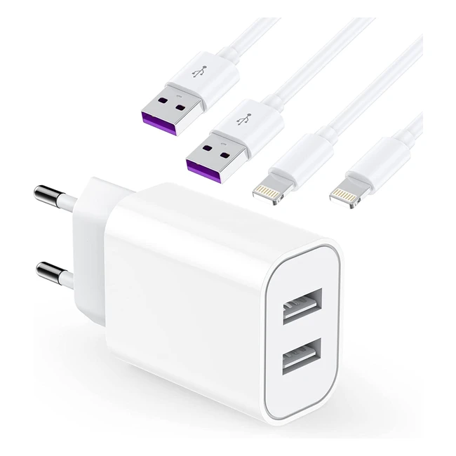 Chargeur rapide iPhone certifié MFI Apple - 2 câbles Lightning de 2m - Compatible avec iPhone 14/13/12/SE/11/X/XS/XR/8/7/6/iPad