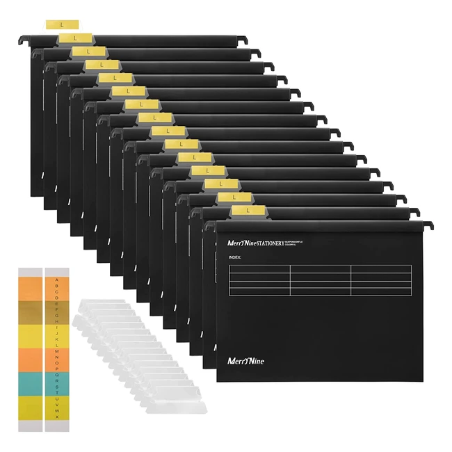 Merrynine A4 Suspension Files - 15pcs Polypropylene Filing Cabinet with Tabs and Card Inserts for Office Organization