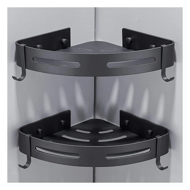 Estantería de Ducha Hoomtaook - Autoadhesivo, Aluminio, Acabado Mate - 2 Piezas Negro