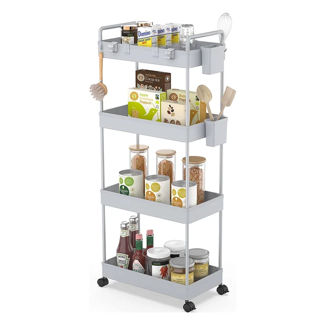 Ronlap Slim Storage Trolley - 4 Tier Rolling Cart with Mesh Baskets and Ergonomi