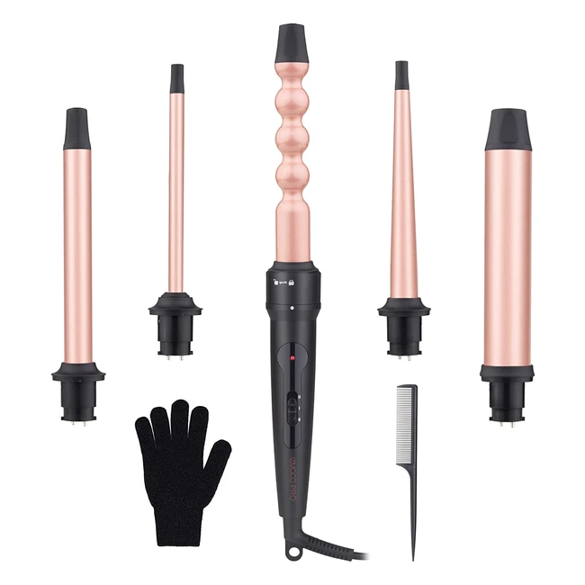 Ferro Arricciacapelli Professionale 5 in 1 - Beach Wave, Boccoli in Ceramica - Set Piastra Capelli Onde - Ref. 1234