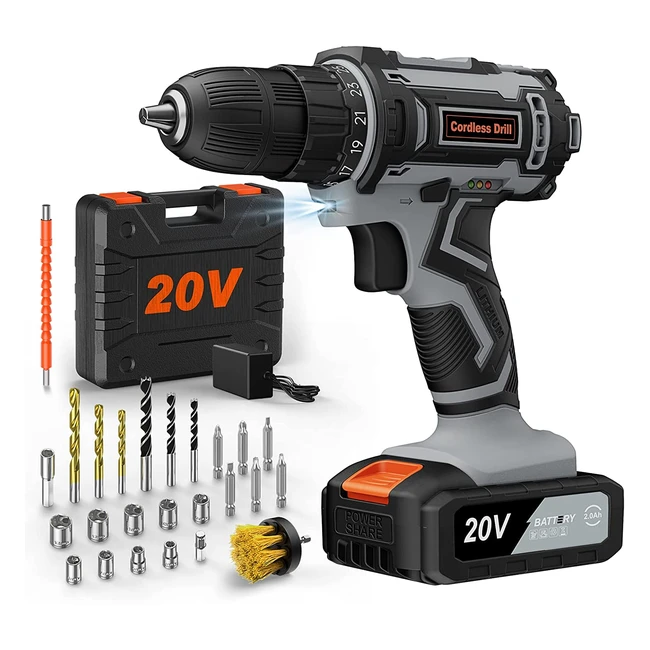 Cordless Screwdriver Set 20V - 42Nm Torque, 25 Accessories, 2-Speed, Ideal for Home Repair & DIY