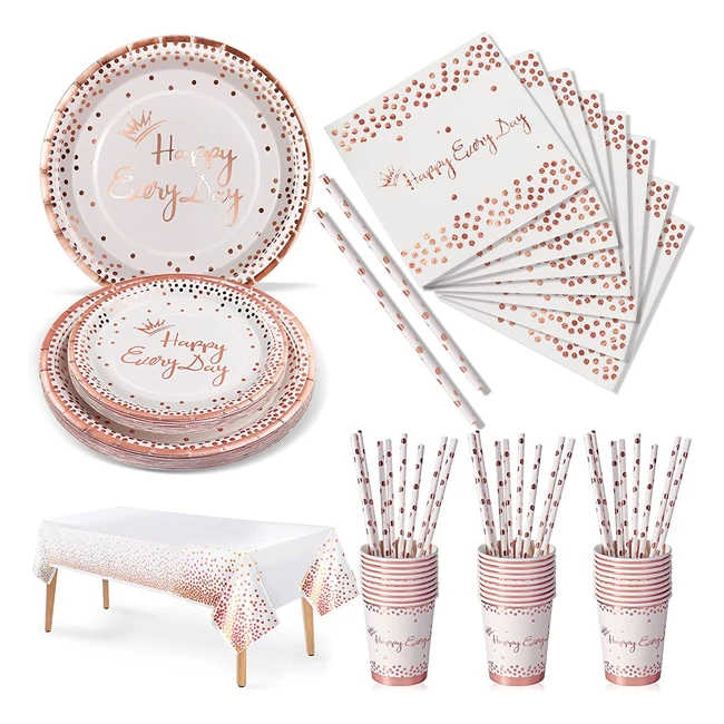 Set stoviglie rosa oro per feste - 126 pezzi, ecologiche e raffinate