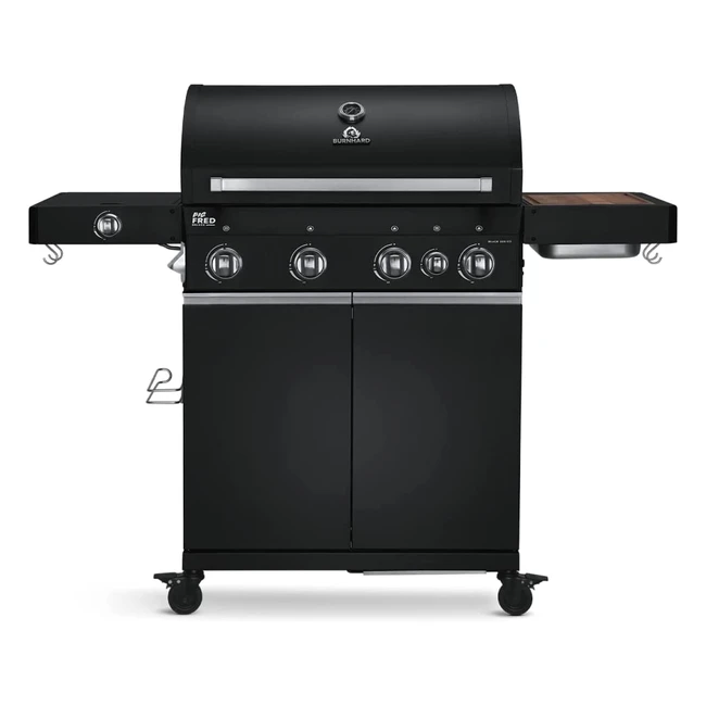 Burnhard Big Fred Deluxe Black 2023 Gasgrill mit Backburner, Infrarot-Keramikbrenner, Seitenkochfeld, Gussgrillrost und Grillabdeckung