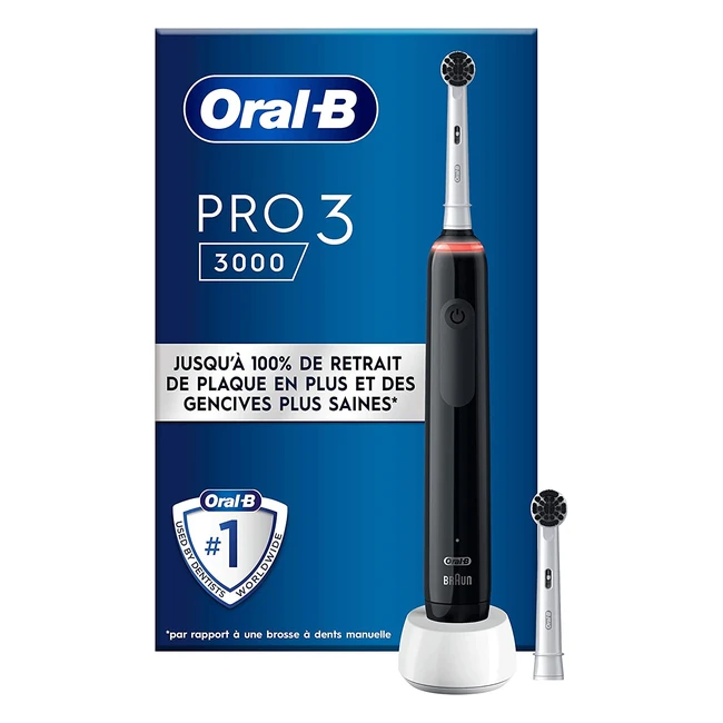 Brosse à dents électrique Oral-B Pro 3 3000 noire avec capteur de pression et brossettes infusées au charbon
