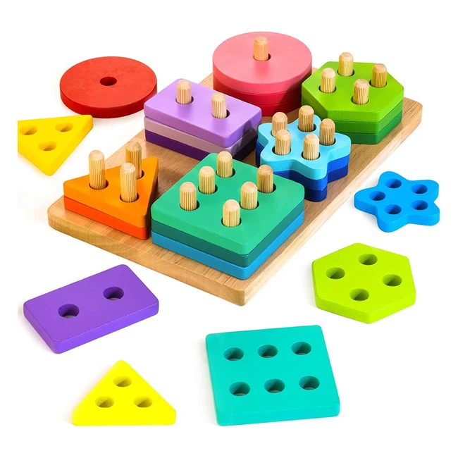 Juguete Montessori Hellowood para Bebés de 1-3 años con 24 bloques geométricos de colores