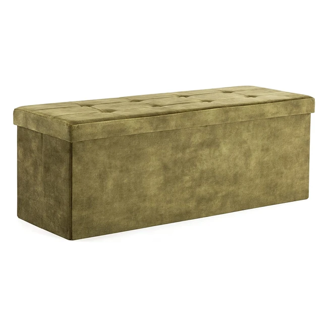Velvet Pouffe Storage Ottoman - Foldable Footstool with Lid for Living Room & Bedroom - HNNHOME (Olive, XL)