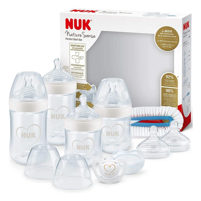 NUK Nature Sense Perfect Start Baby Bottles Set - Anti-Colic, BPA-Free, Hearts White